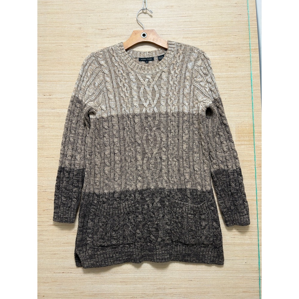 Jeanne‎ Pierre Womens Small Brown Ombre Cable Knit Cotton Sweater Pockets Tunic